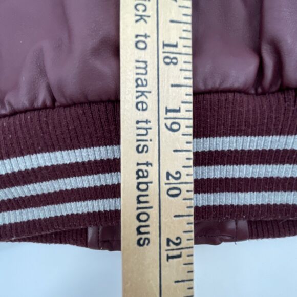 Forever 21 Varsity Jacket Womens Small Maroon Gray Letterman Snap Buttons *FLAW - Picture 11 of 11